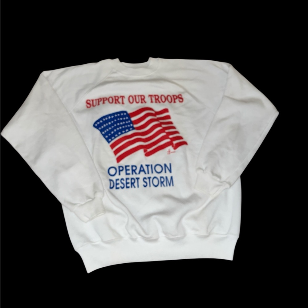 Vintage Support Our Troops Desert Storm white crew neck sweatshirt adult large